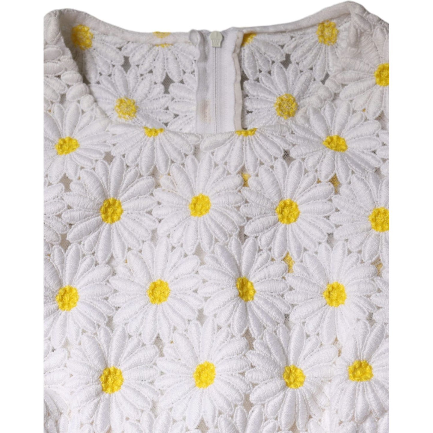 Dolce & Gabbana White Daisy Macrame Lace Sheath Midi Dress DR281204-40