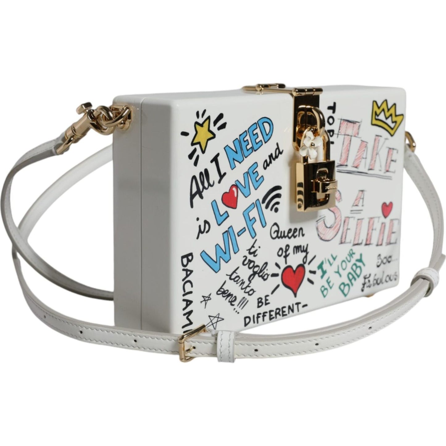 Dolce & Gabbana White Graffiti Print Clutch Crossbody Bag BAG4135