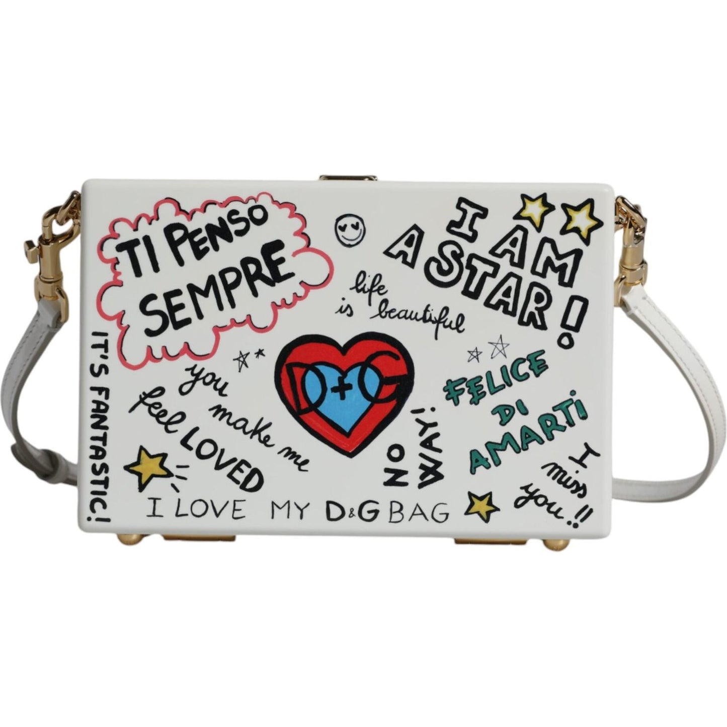 Dolce & Gabbana White Graffiti Print Clutch Crossbody Bag BAG4135