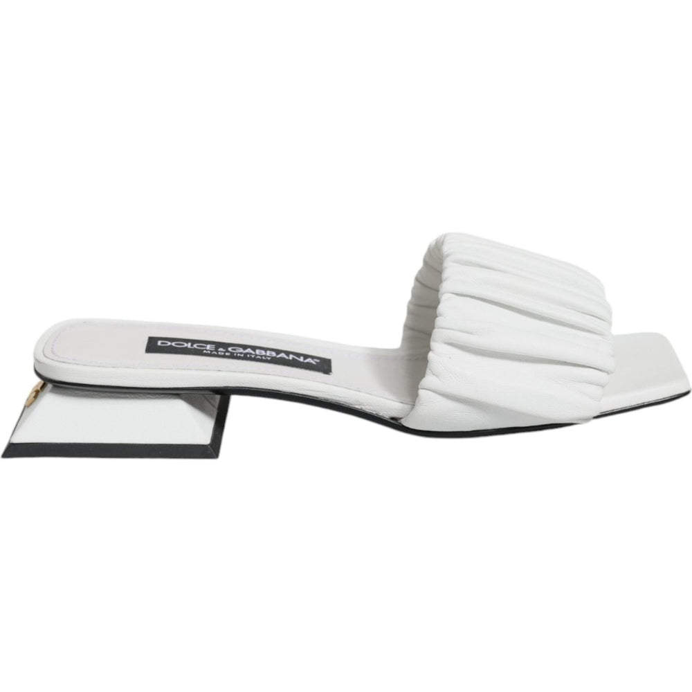 Dolce & Gabbana White Leather Slides Flats Sandals Shoes LA11740-37