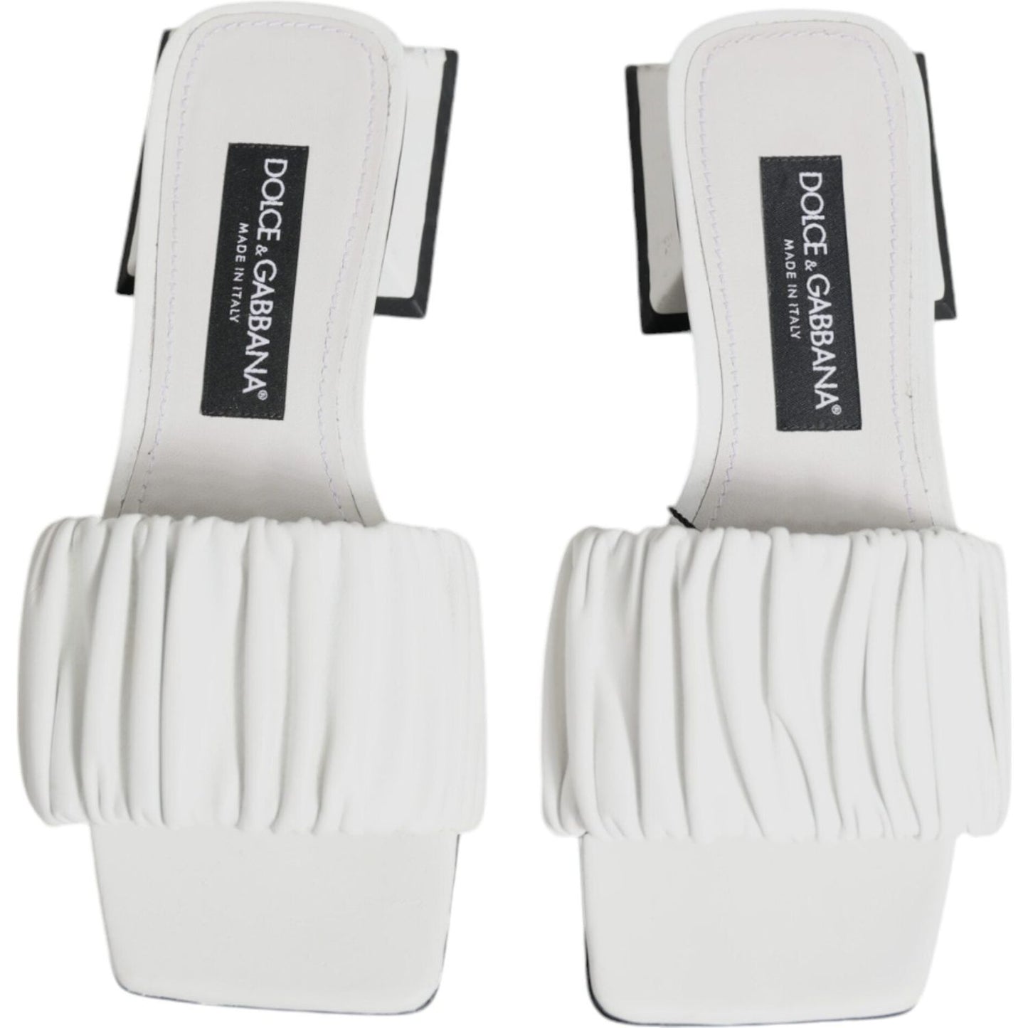 Dolce & Gabbana White Leather Slides Flats Sandals Shoes LA11740-37