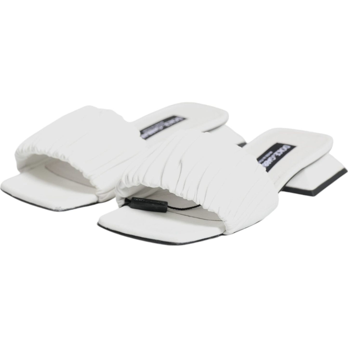 Dolce & Gabbana White Leather Slides Flats Sandals Shoes LA11740-37