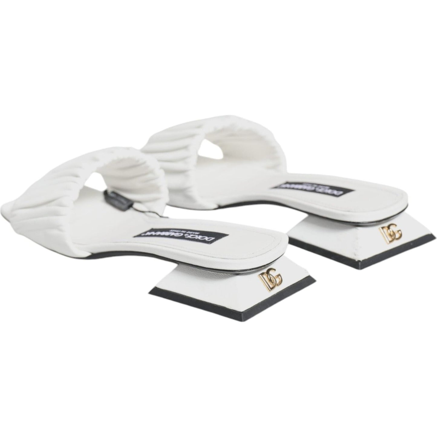 Dolce & Gabbana White Leather Slides Flats Sandals Shoes LA11740-37