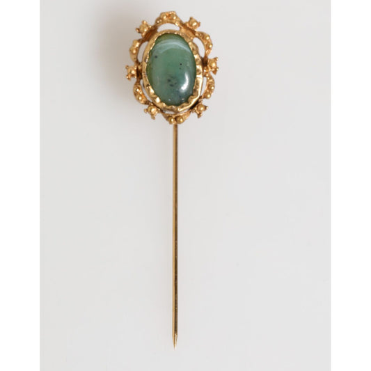 Dolce & Gabbana Gold Tone Green Stone Antique Men Accessory Brooch Pin