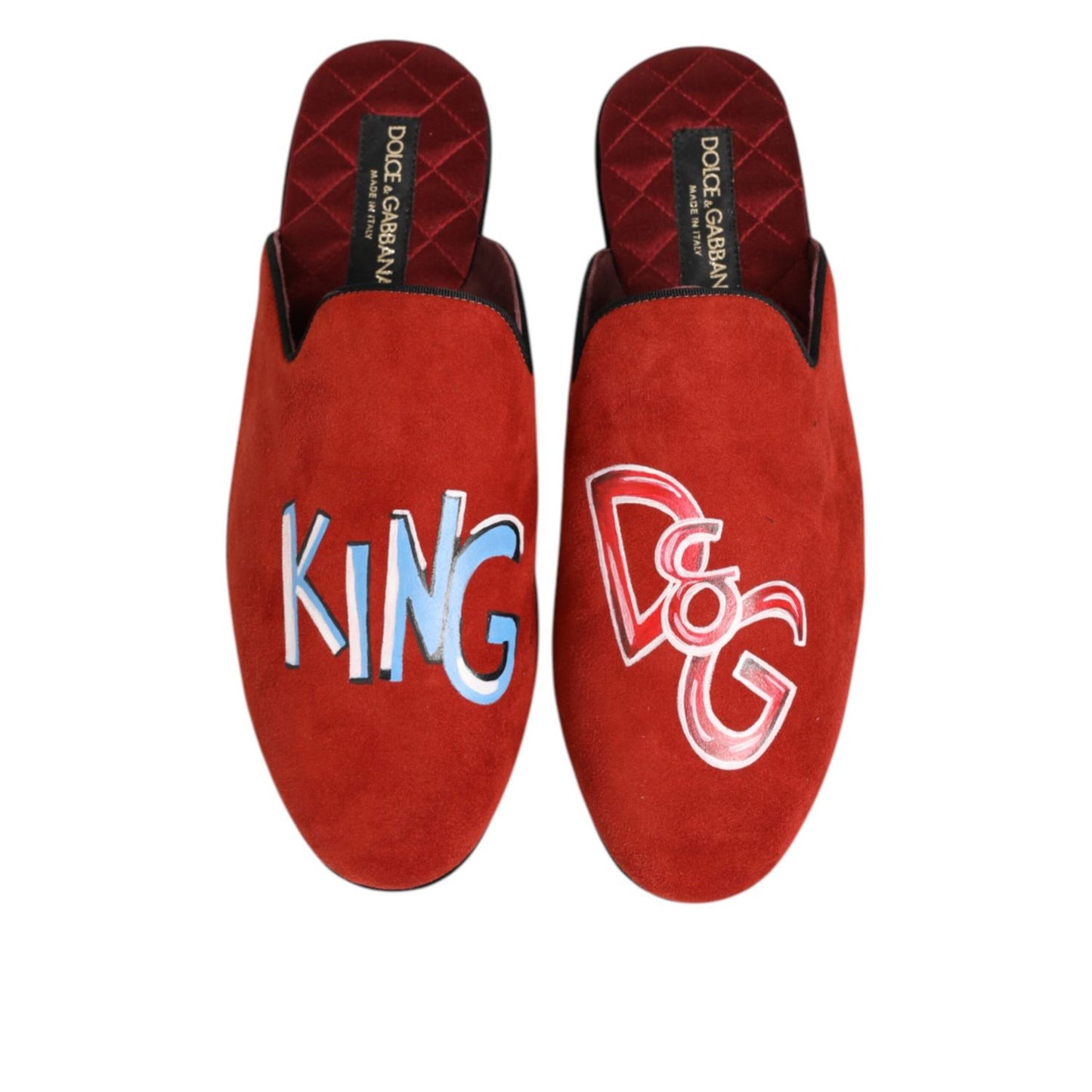 Dolce & Gabbana Red Suede DG King Men House Slippers Shoes with logo detailing and luxurious design, made in Italy.