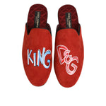 Dolce & Gabbana Red Suede DG King Men House Slippers Shoes with logo detailing and luxurious design, made in Italy.