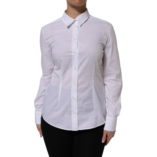 Dolce & Gabbana White Cotton Long Sleeves Collared Top Shirt
