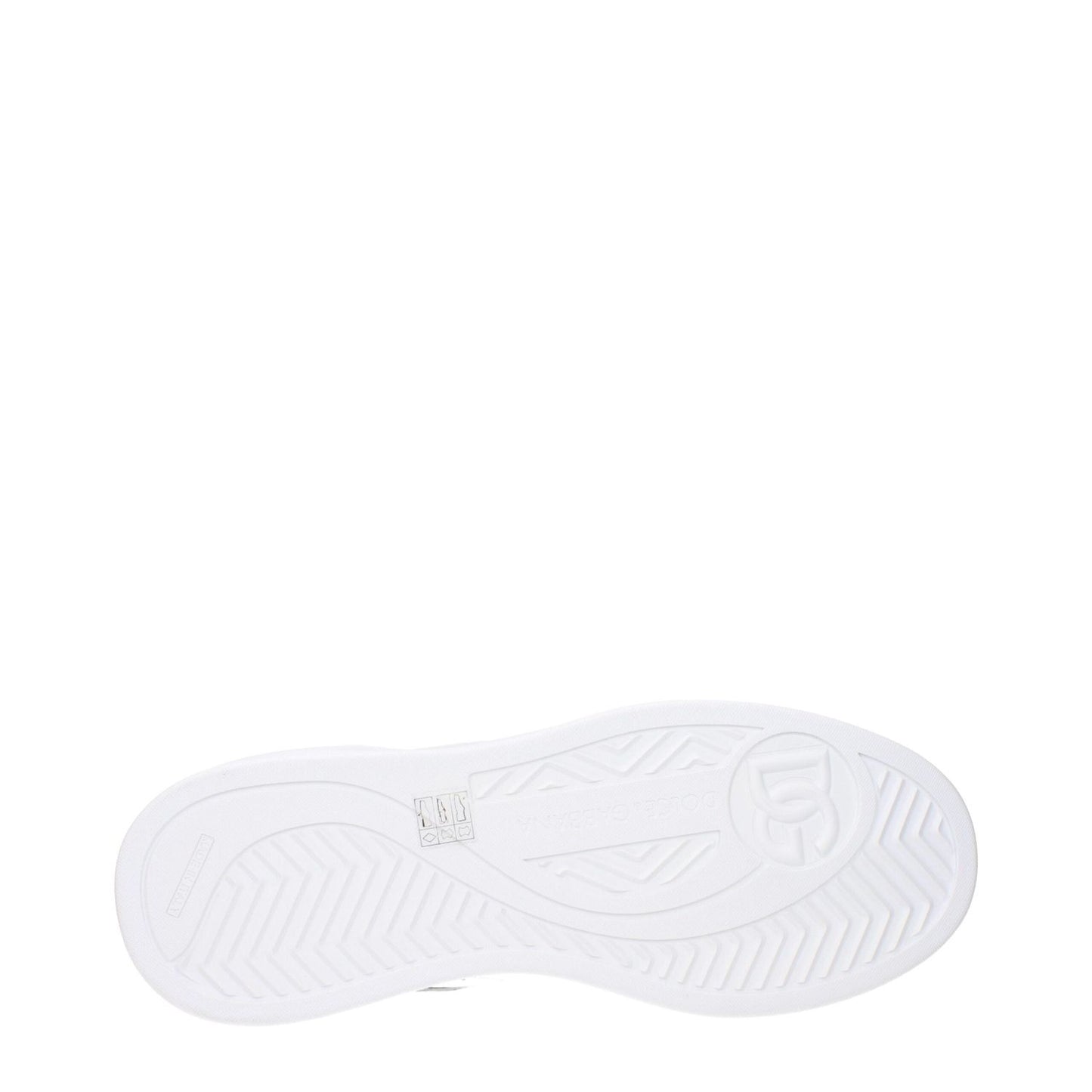 Sole view of Dolce & Gabbana White Leather Low Top Sneakers with logo detailing.