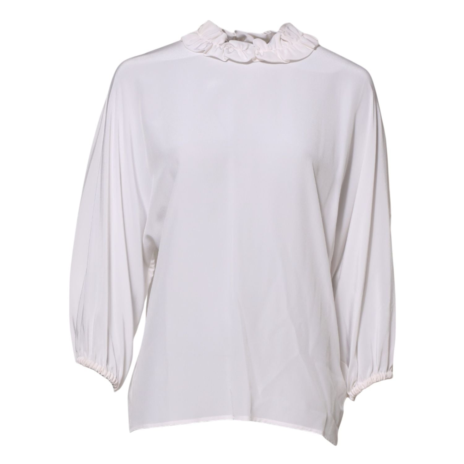 Dolce & Gabbana White Ruffled Neckline Blouse Pullover Top