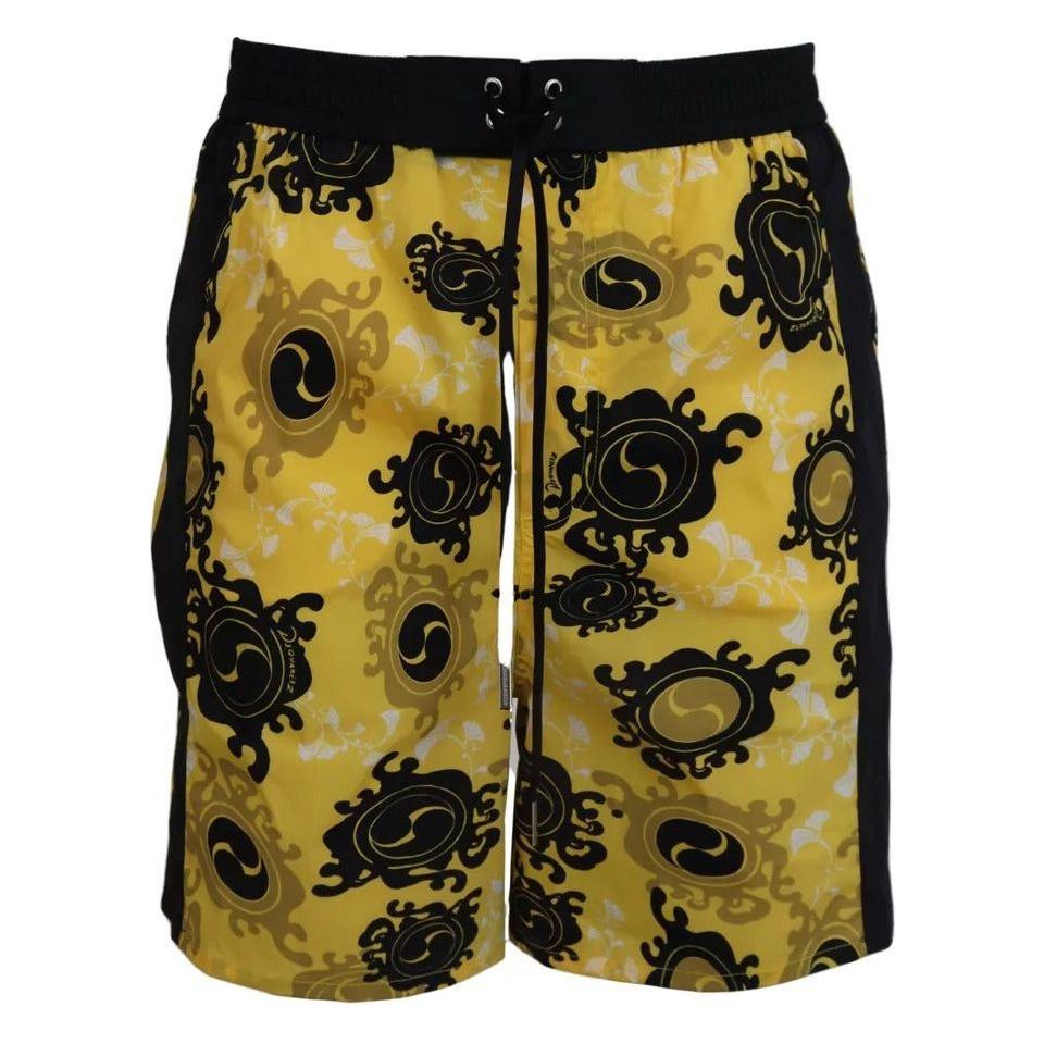 Dsquared² Yellow Black Printed Nylon Beachwear Shorts Swimwear BIK1664-48