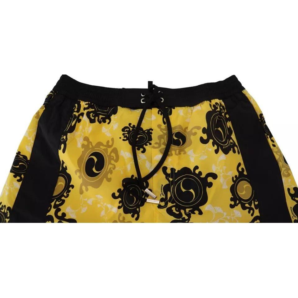Dsquared² Yellow Black Printed Nylon Beachwear Shorts Swimwear BIK1664-48