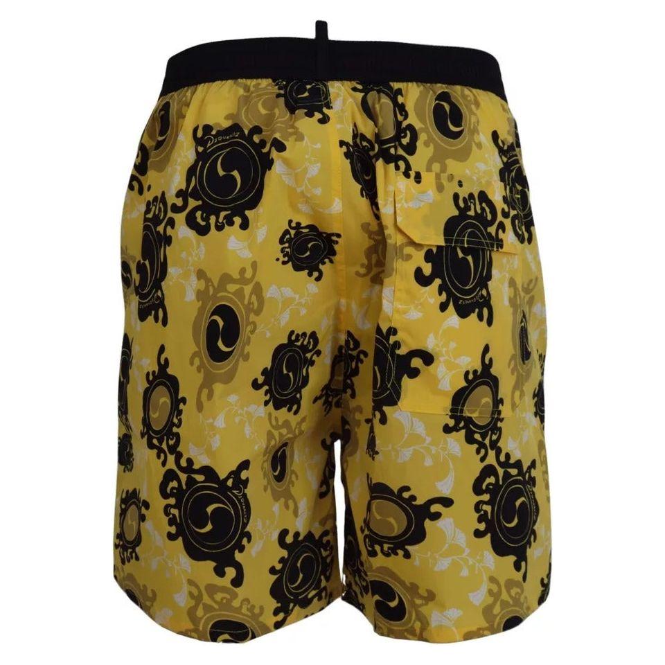 Dsquared² Yellow Black Printed Nylon Beachwear Shorts Swimwear BIK1664-48