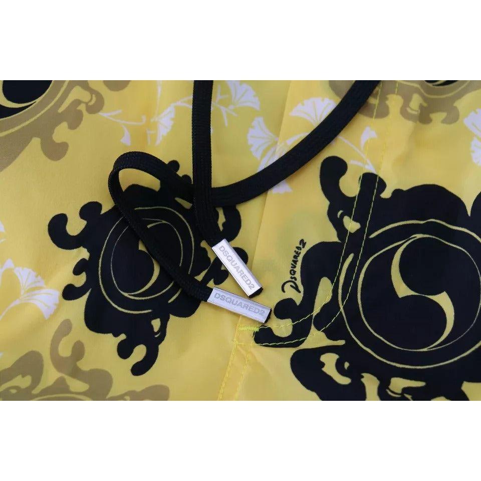 Dsquared² Yellow Black Printed Nylon Beachwear Shorts Swimwear BIK1664-48