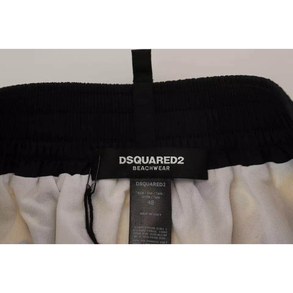 Dsquared² Yellow Black Printed Nylon Beachwear Shorts Swimwear BIK1664-48