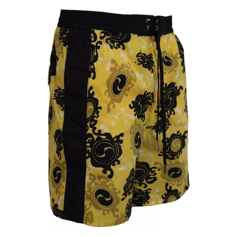 Dsquared² Yellow Black Printed Nylon Beachwear Shorts Swimwear BIK1664-48