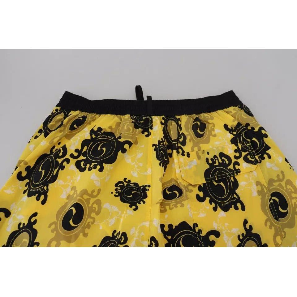 Dsquared² Yellow Black Printed Nylon Beachwear Shorts Swimwear BIK1664-48