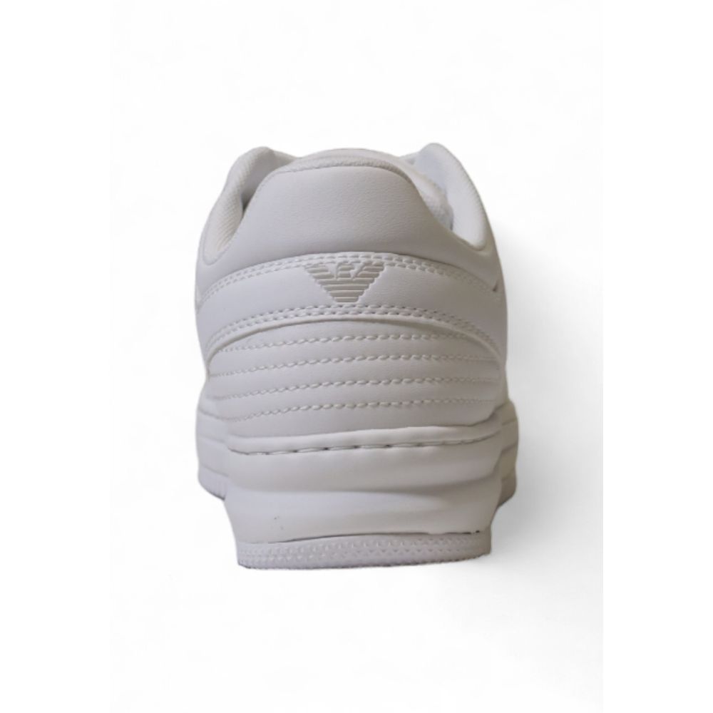Back view of EA7 Emporio Armani White Polyester Athletic Sneakers showcasing the stylish design and durable polyester material.
