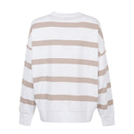 EA7 Sweaters Beige long-sleeved crew-neck with beige stripes and logo, back view.