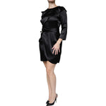 Emporio Armani Black Satin Long Sleeves Wrap Sheath Mini Dress DR81471-42
