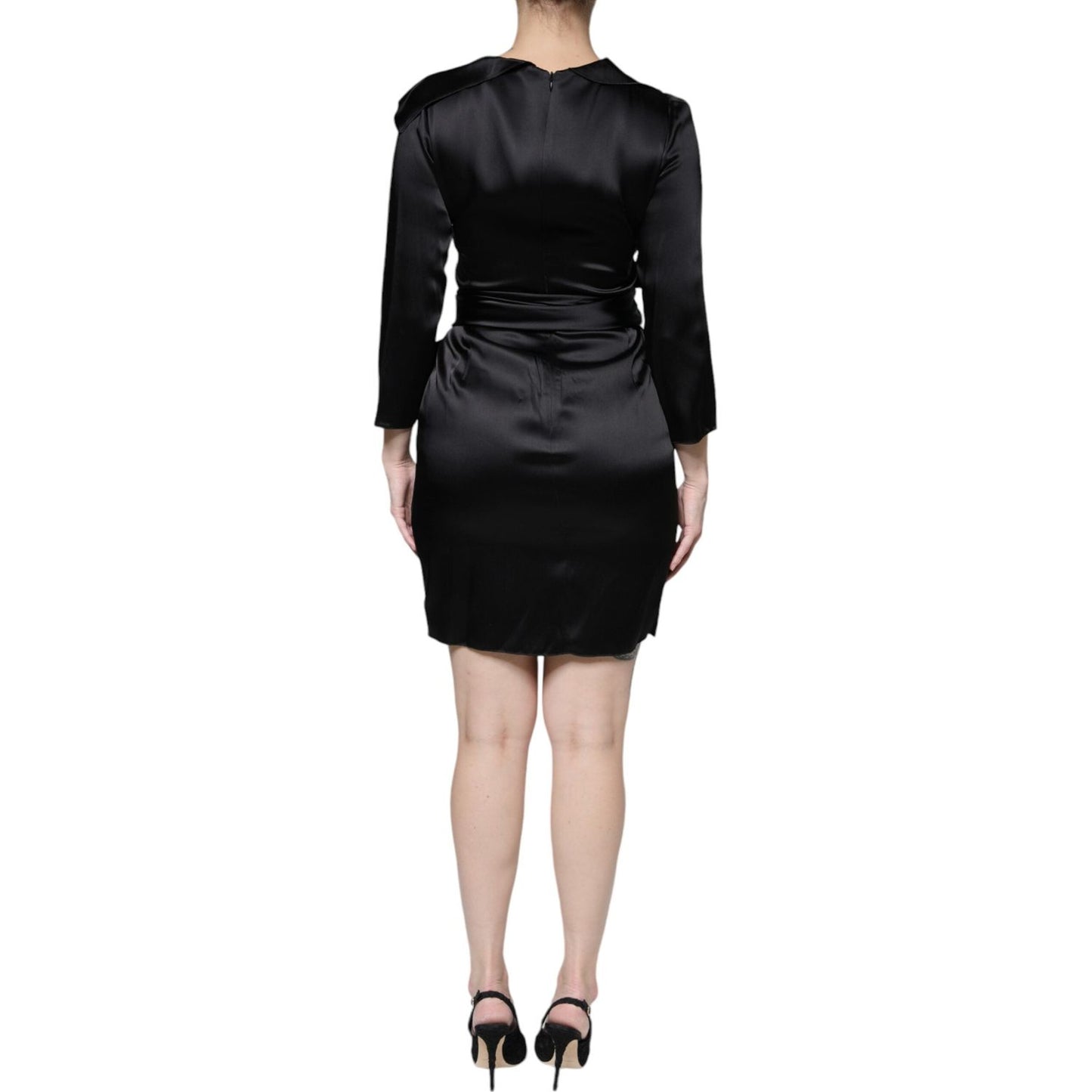 Emporio Armani Black Satin Long Sleeves Wrap Sheath Mini Dress DR81471-42