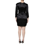 Emporio Armani Black Satin Long Sleeves Wrap Sheath Mini Dress DR81471-42