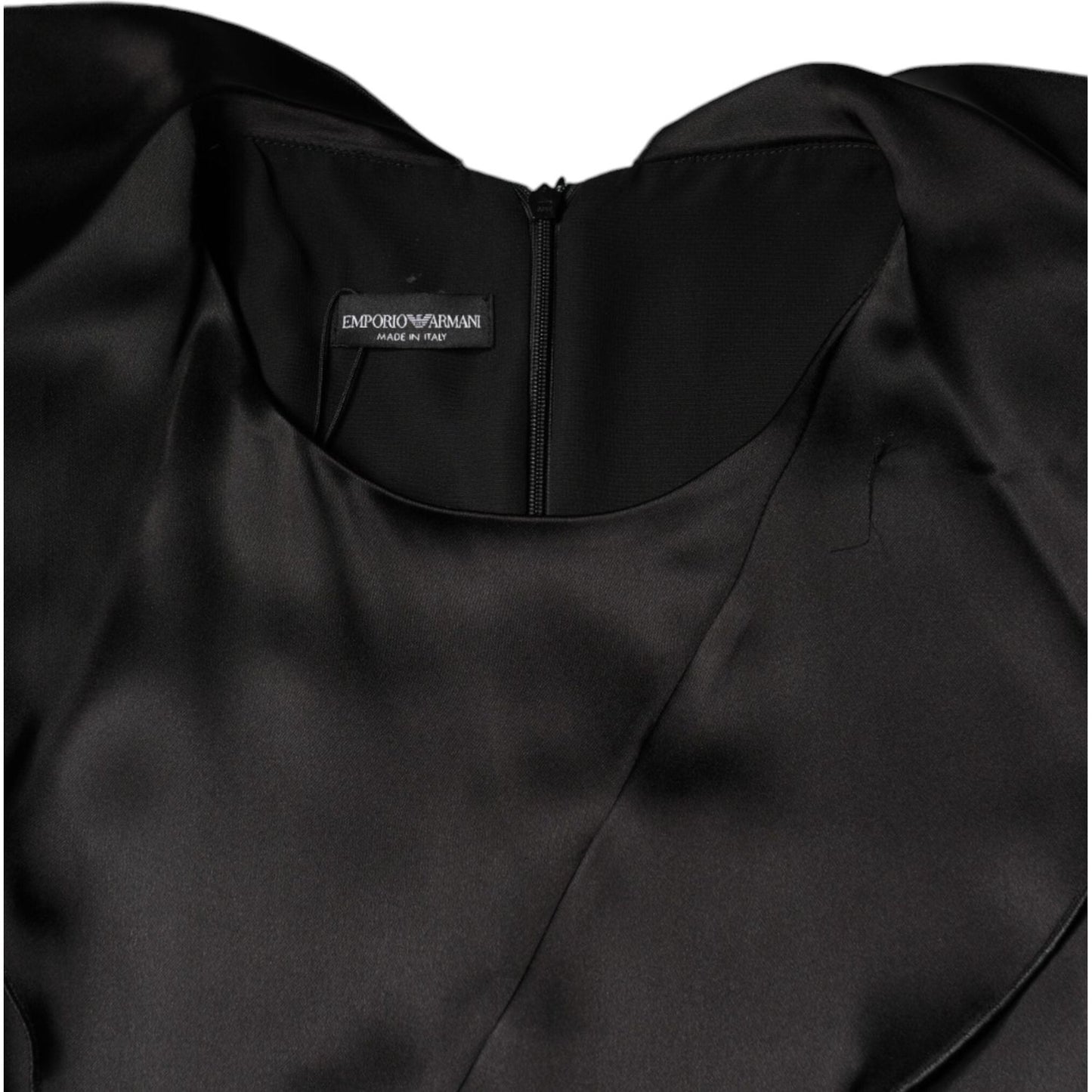Emporio Armani Black Satin Long Sleeves Wrap Sheath Mini Dress DR81471-42