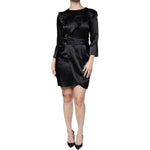Emporio Armani Black Satin Long Sleeves Wrap Sheath Mini Dress DR81472-40