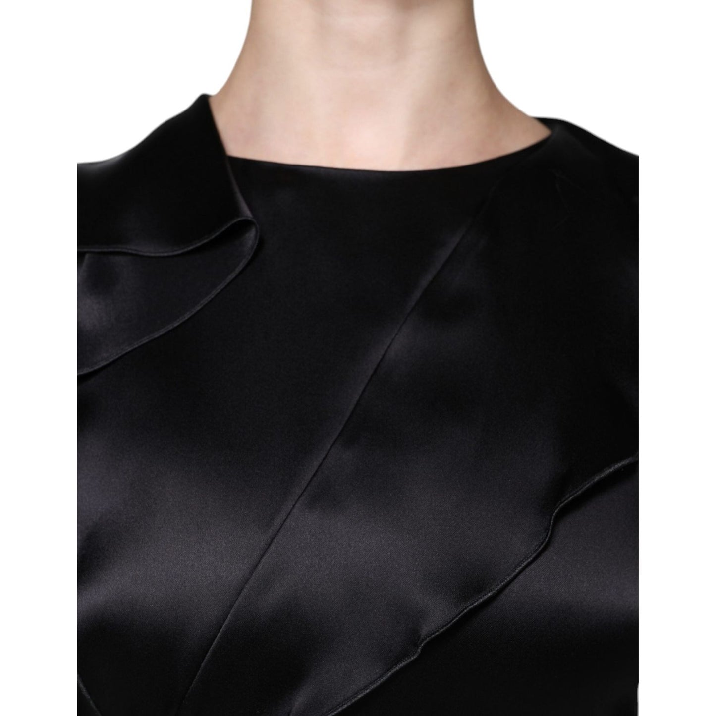 Emporio Armani Black Satin Long Sleeves Wrap Sheath Mini Dress DR81472-40