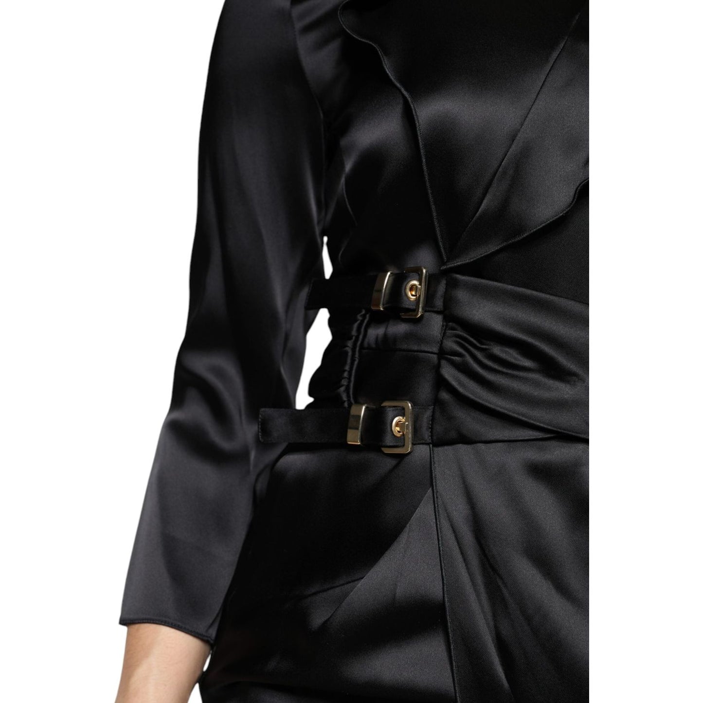 Emporio Armani Black Satin Long Sleeves Wrap Sheath Mini Dress DR81472-40