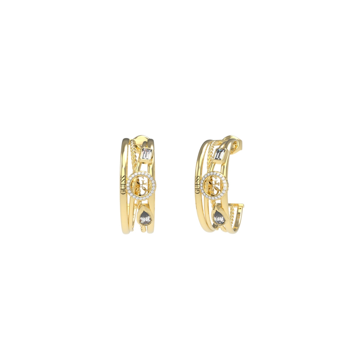 GUESS JEWELS JEWELRY Mod. JUBE05236JWYGT-U gold and crystal embellished hoop earrings