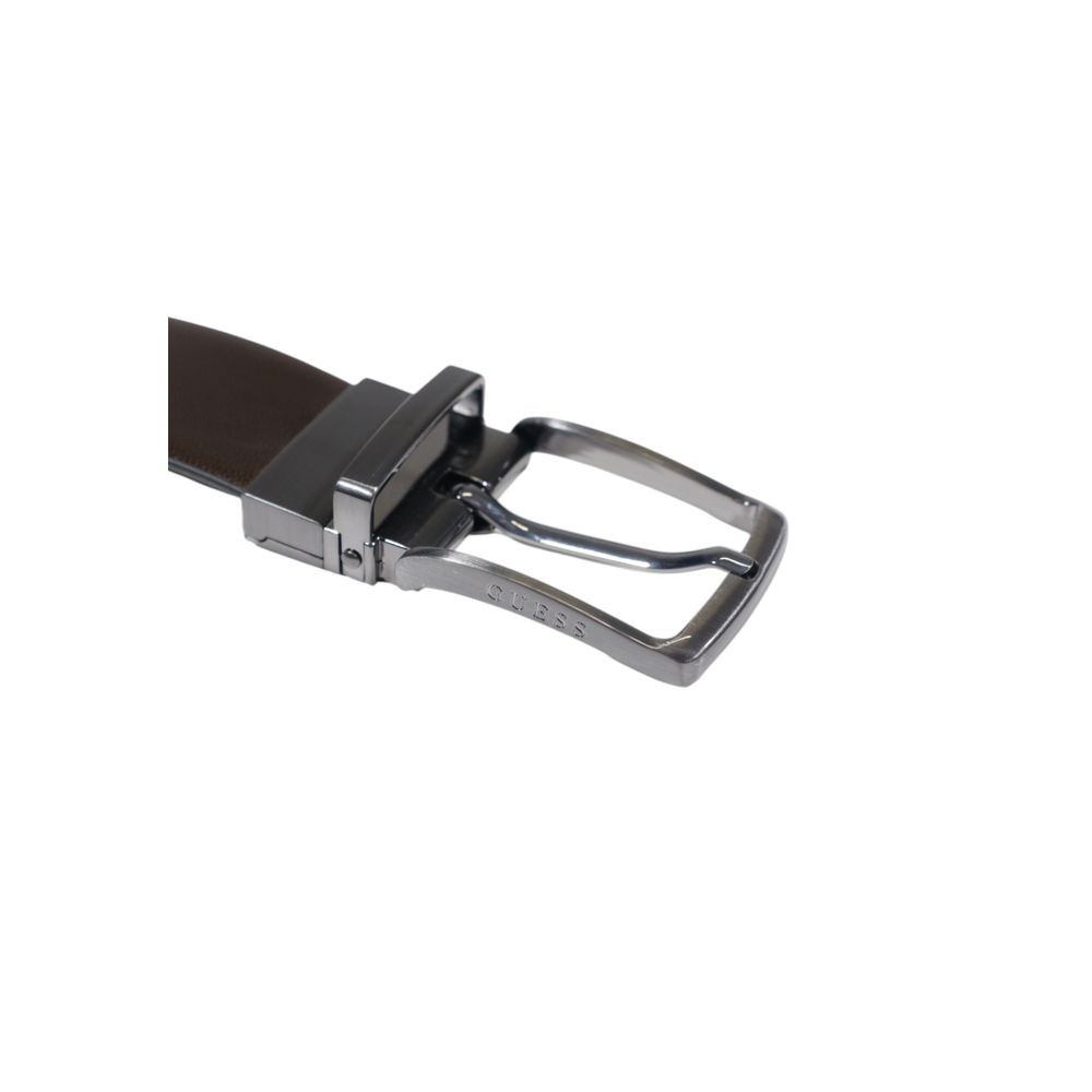 Guess Brown Leather Regular Belt with metallic buckle showcasing sleek design and high-quality leather for stylish outfits.