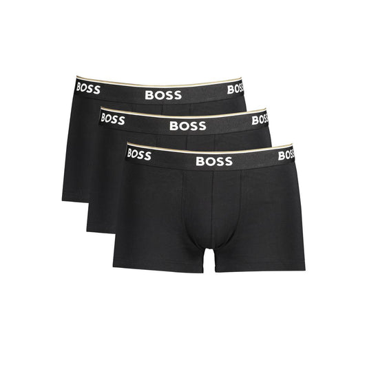 Hugo Boss Black Cotton Men Boxer Underwear Pack, featuring a tri-pack of premium cotton boxers with elastic waistband and logo detailing.