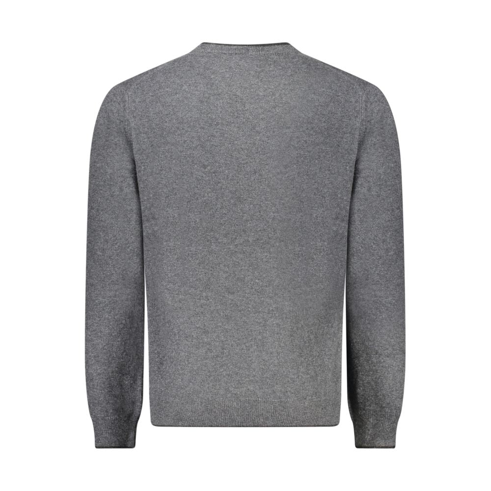 Rear view of North Sails Gray Cashmere Sweater with long sleeves, crew neck, and contrasting details, featuring embroidery and logo.