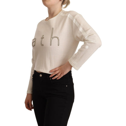 PINKO Beige Logo Long Sleeve Cropped Pullover Sweater