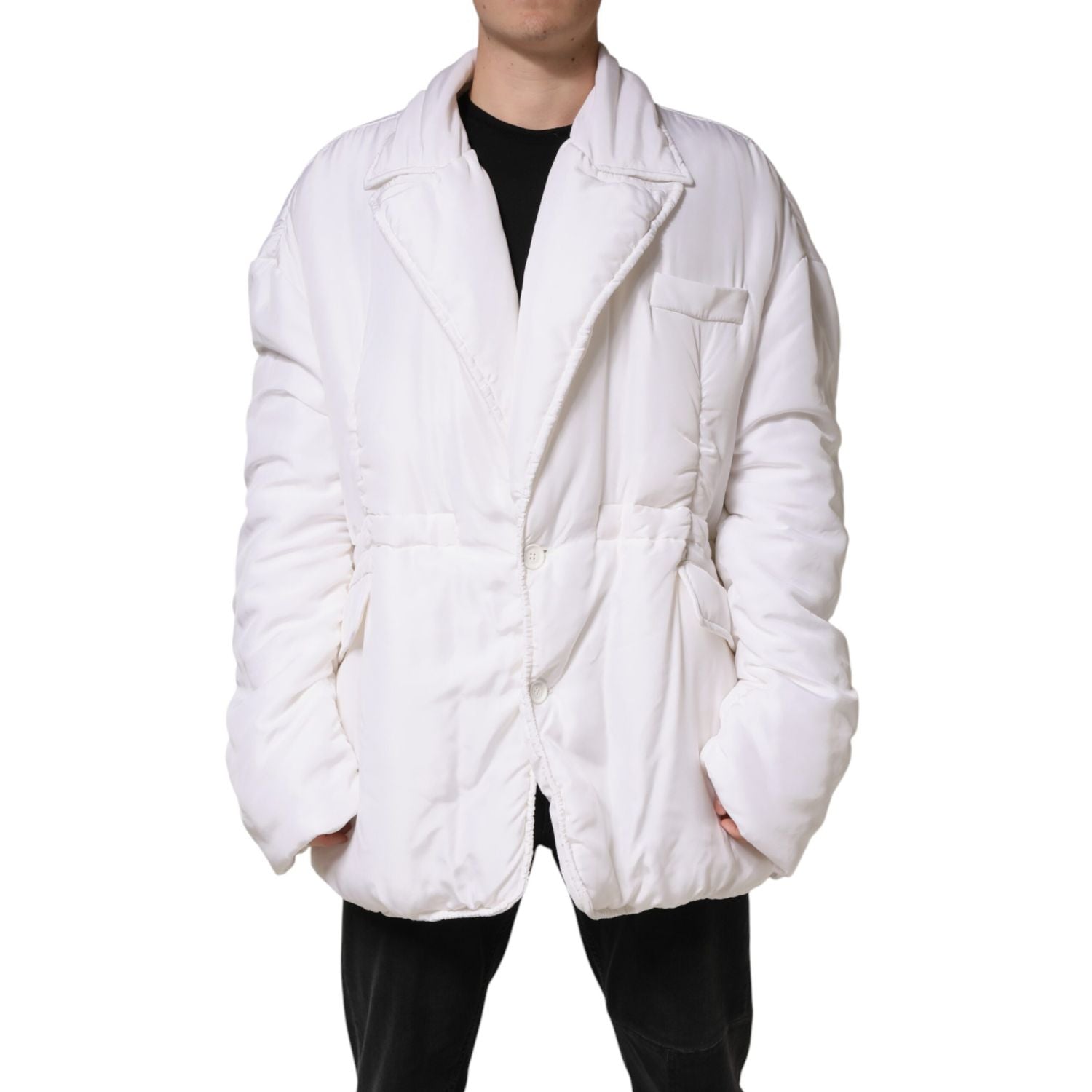 Dolce & Gabbana White Silk Padded Parka Men Coat Jacket