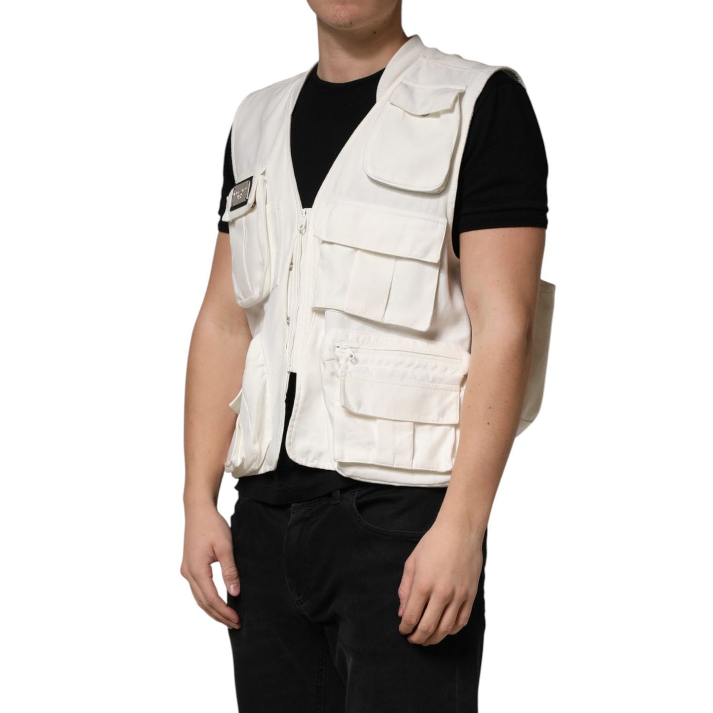 Dolce & Gabbana White Cotton Cargo Men Vest Coat Jacket