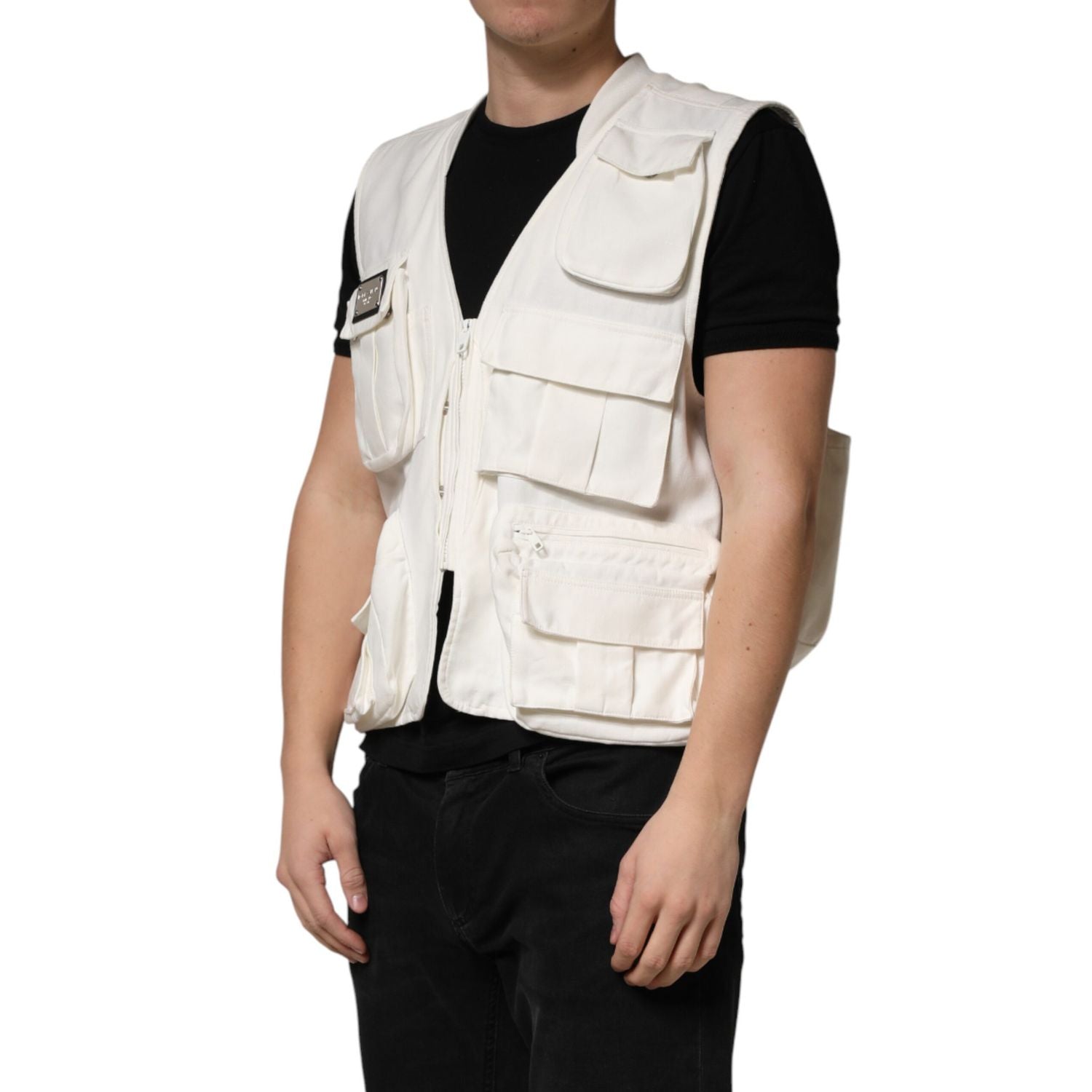 Dolce & Gabbana White Cotton Cargo Men Vest Coat Jacket