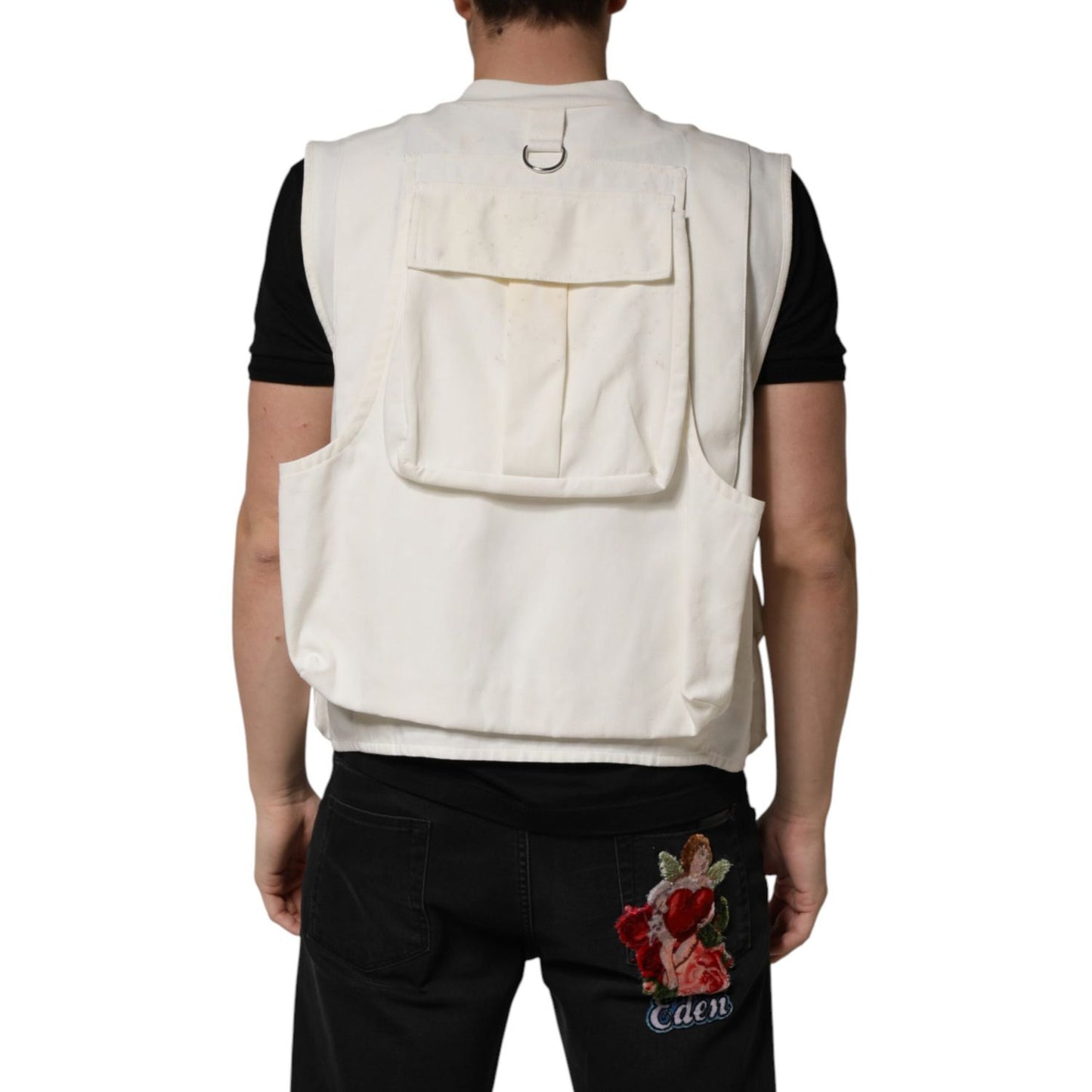 Dolce & Gabbana White Cotton Cargo Men Vest Coat Jacket