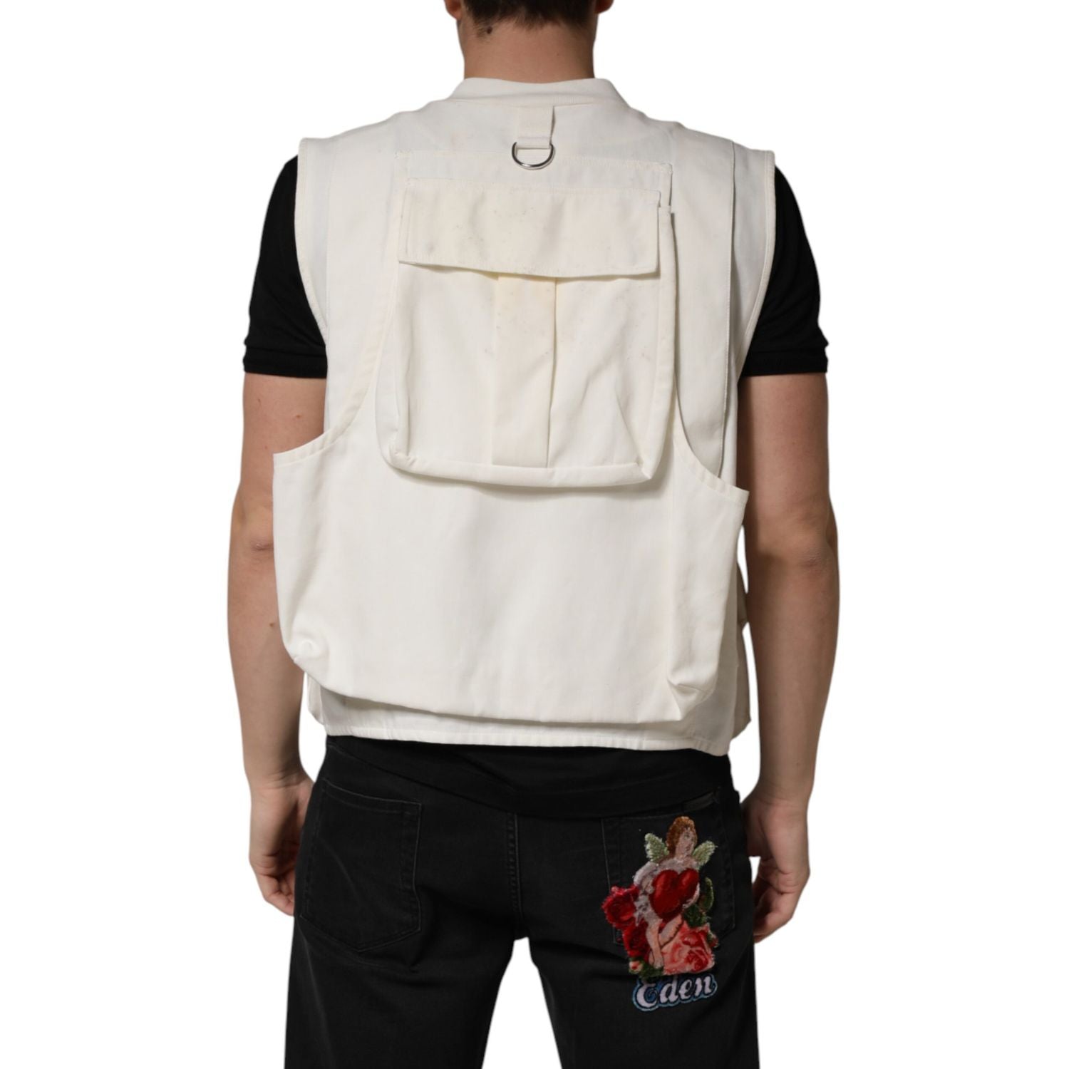 Dolce & Gabbana White Cotton Cargo Men Vest Coat Jacket