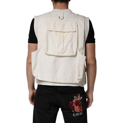 Dolce & Gabbana White Cotton Cargo Men Vest Coat Jacket