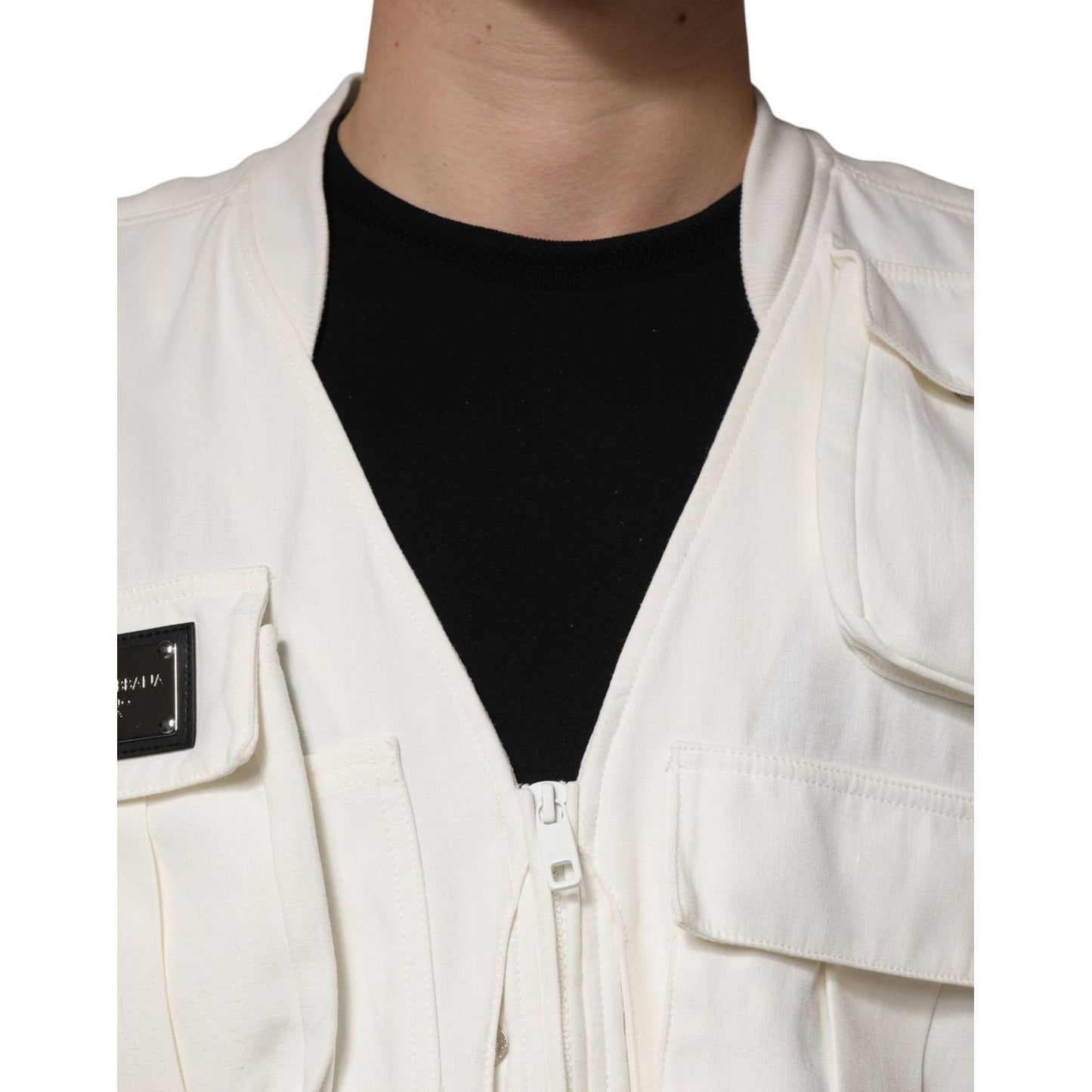 Dolce & Gabbana White Cotton Cargo Men Vest Coat Jacket