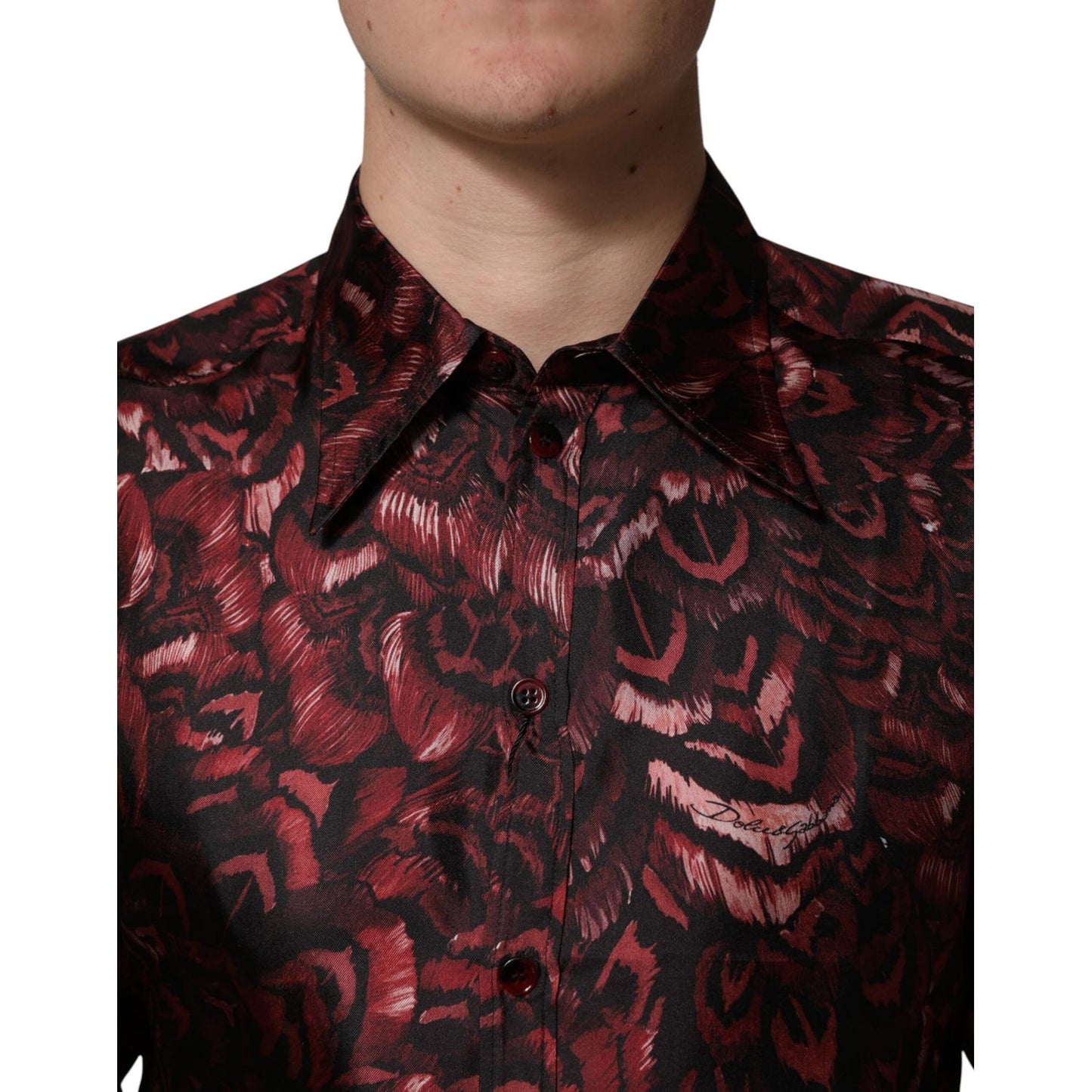 Dolce & Gabbana Bordeaux Patterned Collared Men Dress Shirt