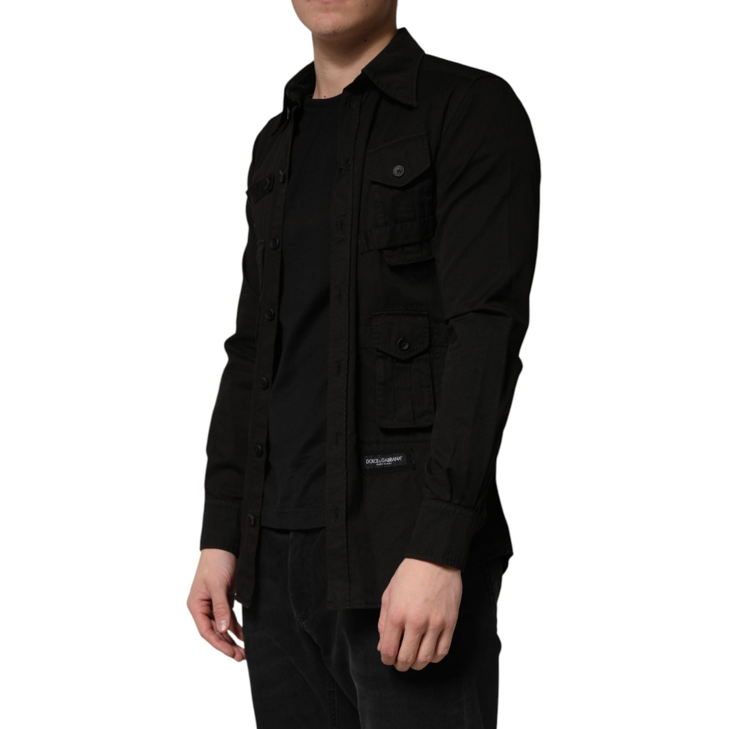 Dolce & Gabbana Black Cotton Collared Men Button Down Shirt