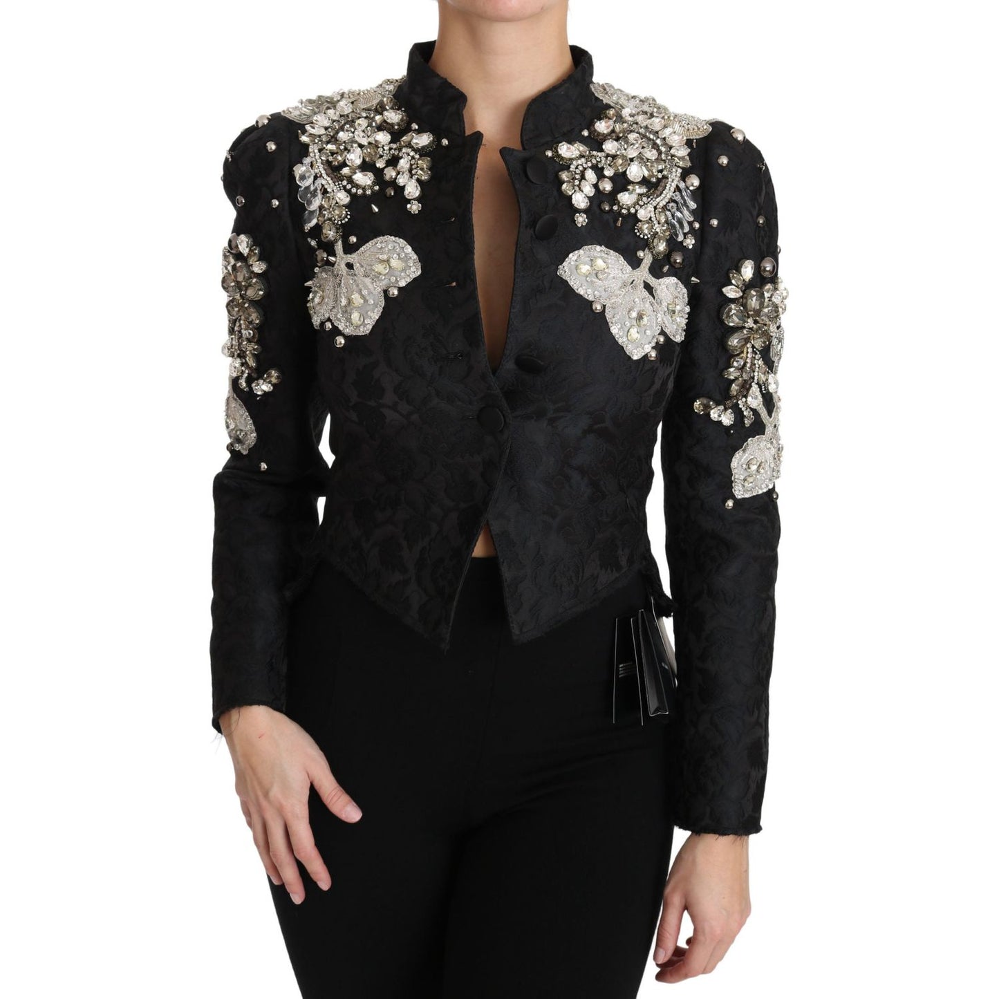 Dolce & Gabbana Black Jacquard Crystal Floral Jacket JKT2403-38