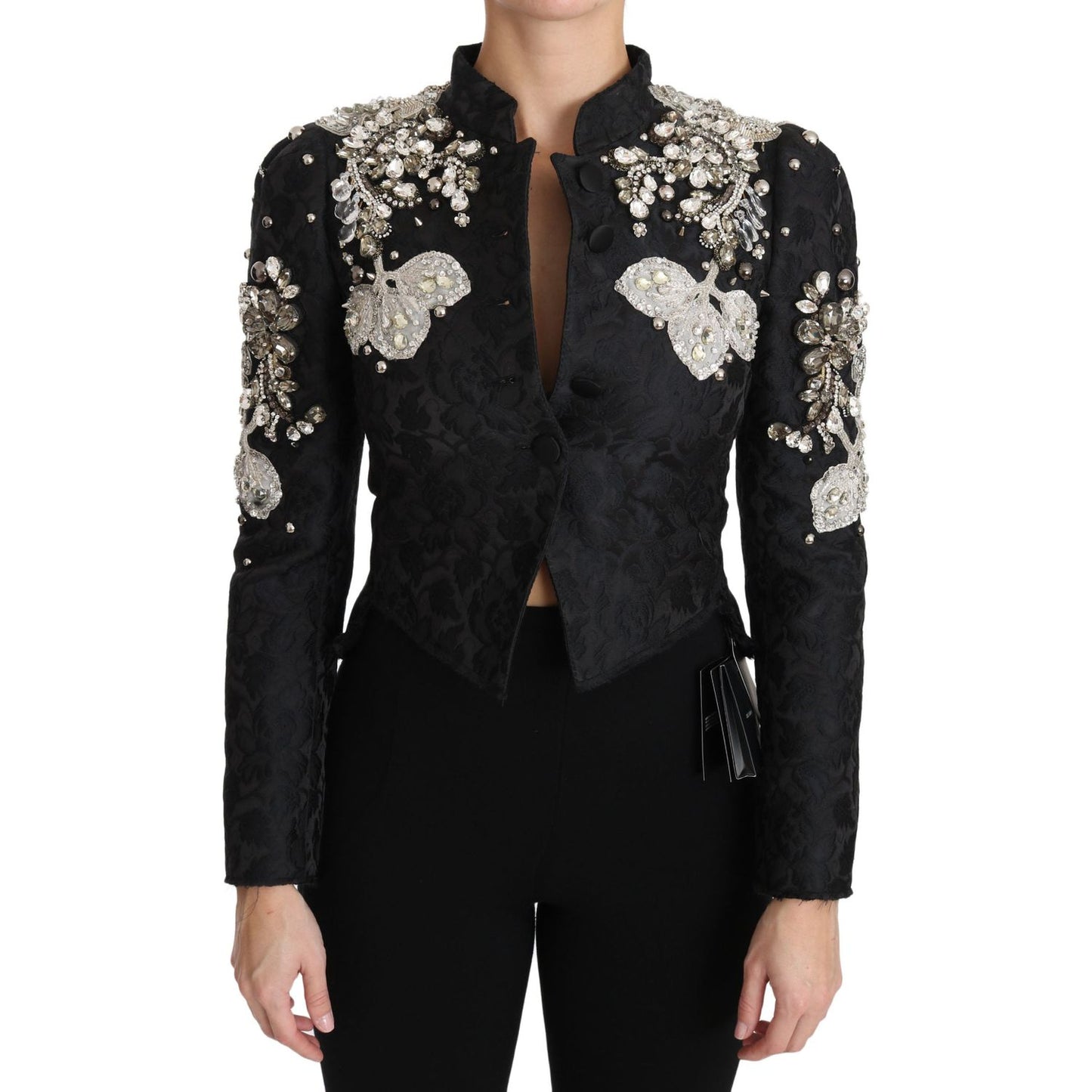 Dolce & Gabbana Black Jacquard Crystal Floral Jacket JKT2403-38