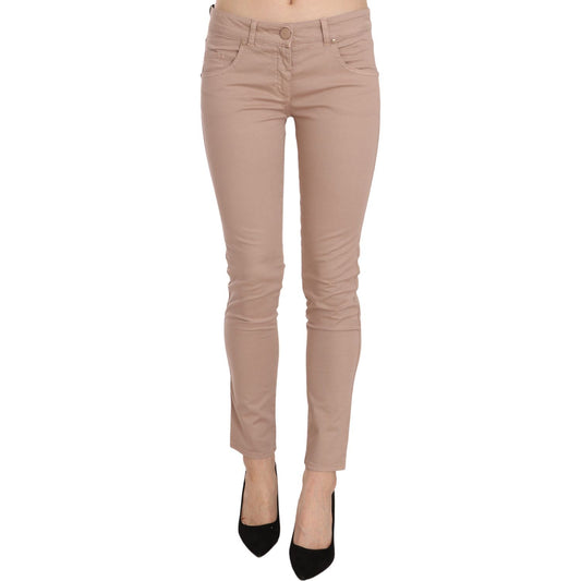 CRISTINAEFFE Brown Low Waist Slim Fit Skinny Cotton Pants PAN70184-42