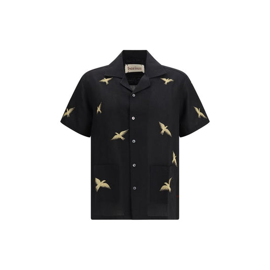 Baziszt Black Cotton Pattern Shirt 1728,72470364320,Baziszt,Black,Clothing,L,M,Men,New with tags,Pattern - Shirts - Clothing,S,Shirts - Clothing,Shortsleeve - Shirts - Clothing,XL