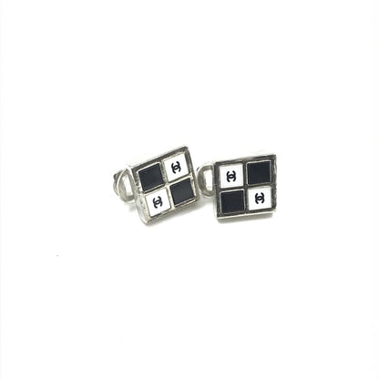 Chanel Coco Mark Earrings Black/White/Silver