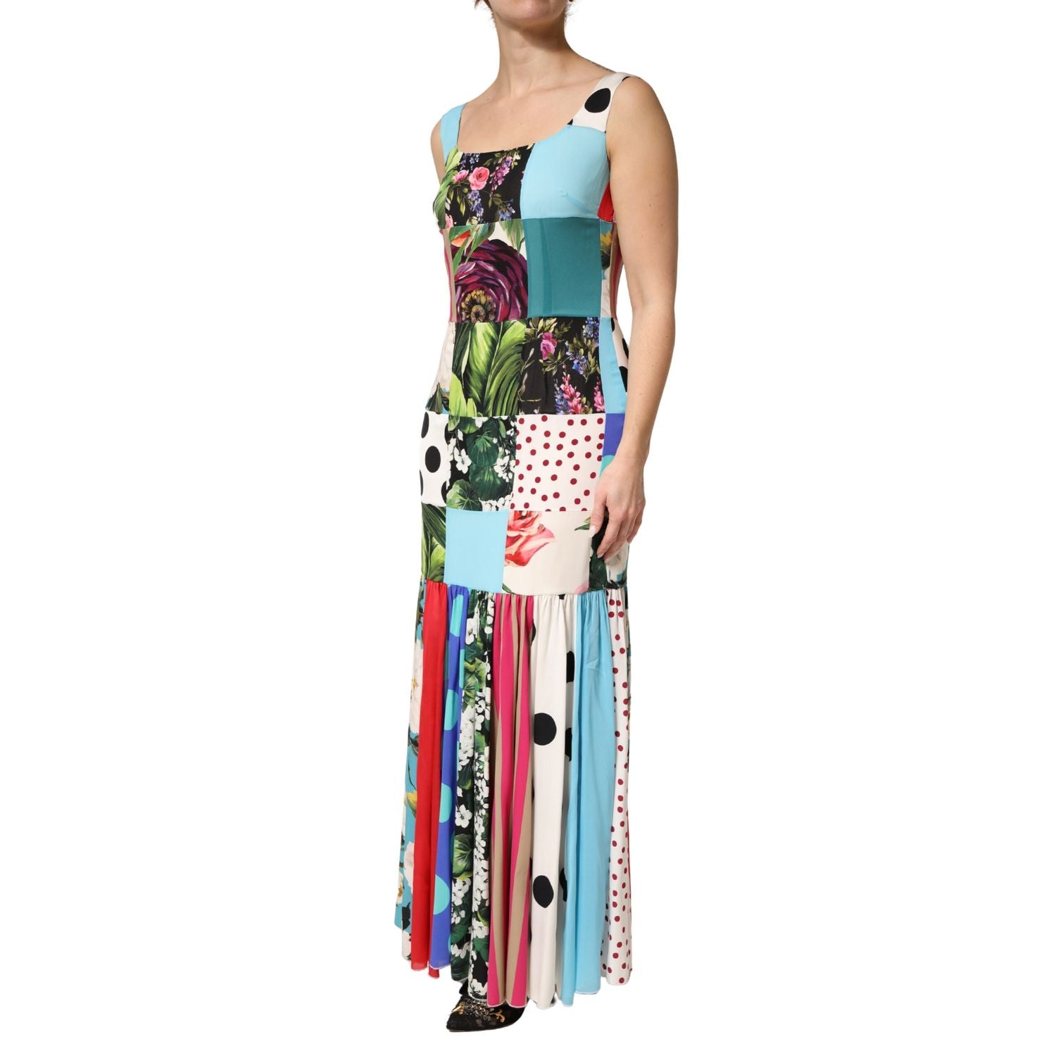 Dolce & Gabbana Multicolor Patchwork Silk Sleeveless Dress