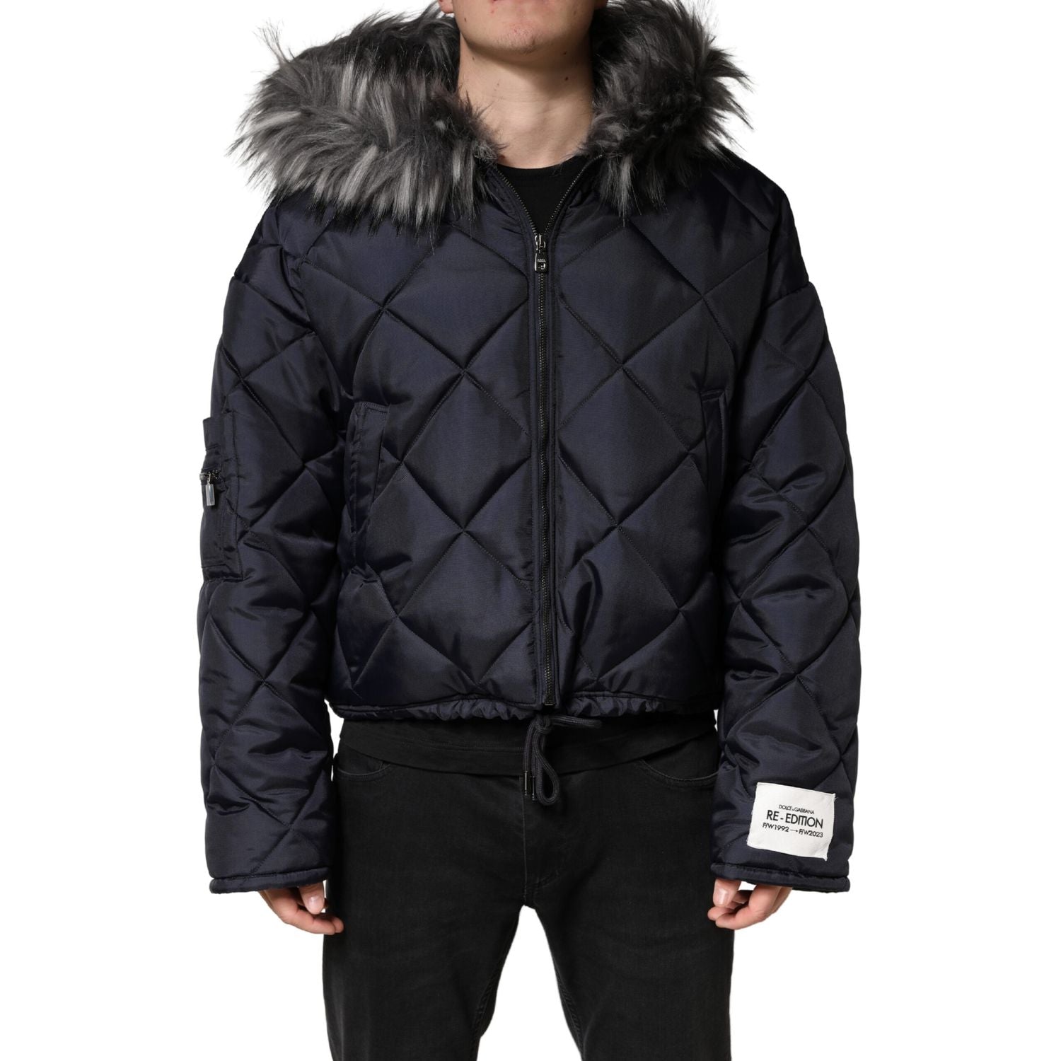 Dolce & Gabbana Black Quilted Fur Shearling Hooded  Jacket